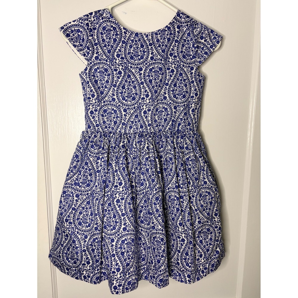 Carters Girls Blue White Paisley Floral Cap Sleeve Fit Flare Dress Size 7